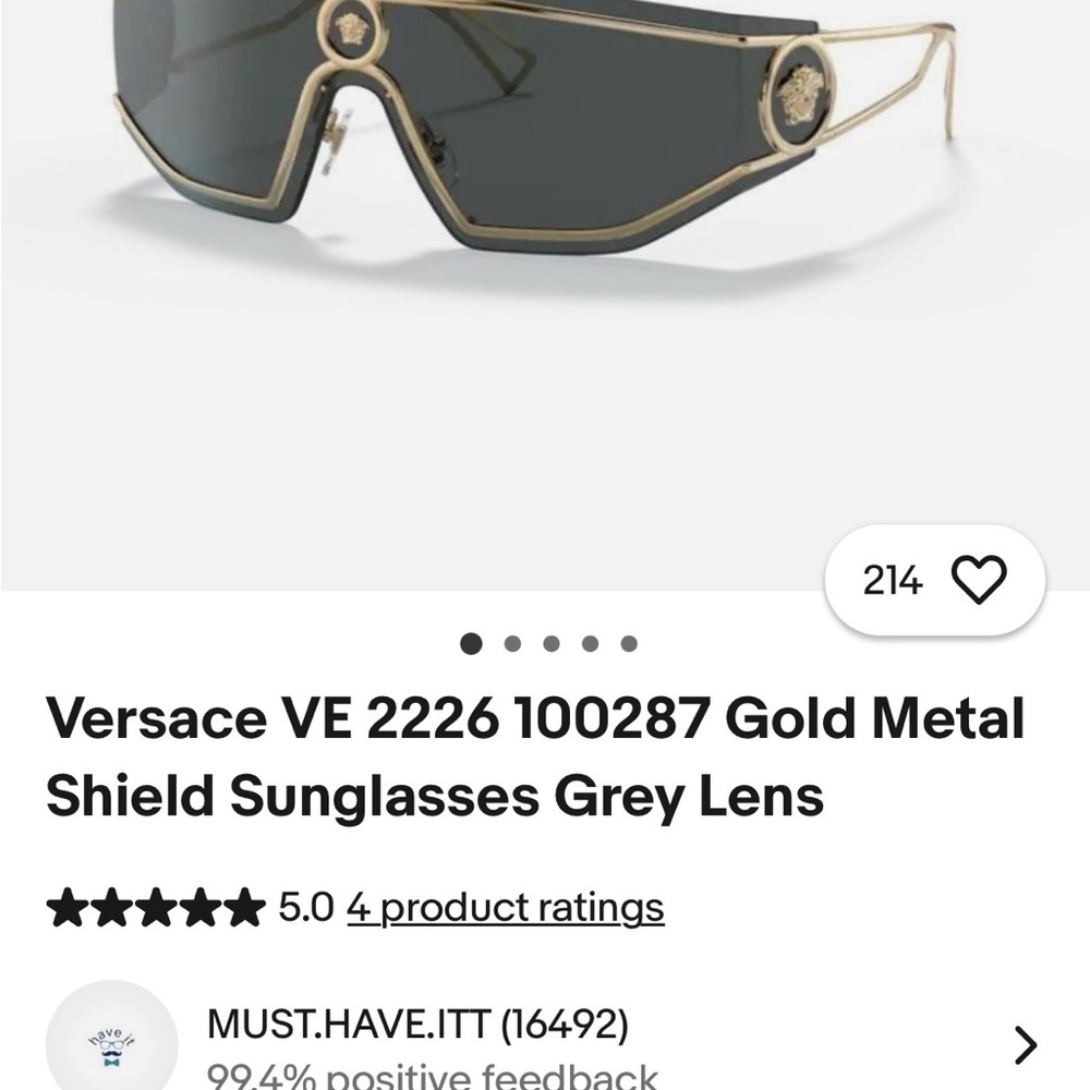 Versace Gold Shield Sunglasses with Dark Grey Lens